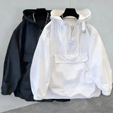 Riolio  Spring Autumn Mens Anorak Jackets Fashion Man Half zip Streetwear Hip Hop Hooded Coats Men Loose Fit Windbreaker Work Jackets