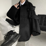 Riolio Streetwear Woolen Coat Men's Autumn Winter Minority Lapel Jacket American Retro Loose Casual Asymmetrical Jacket