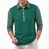 Riolio  Men's Color Block Long Sleeve Polo Shirt Contrast Collar Button Placket Casual Golf Top