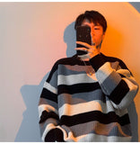 Riolio Autumn Winter Sweater Men Pullover Korean Style Male Striped Sweater Loose Knitted Sweater Trend Thick Top Mens Clothing