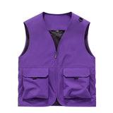 Riolio  Men Multi Pocket Utility Work Vest V Neck Full Zip Sleeveless Jacket Lightweight Outdoor Photography Fishing Cargo Waistcoat