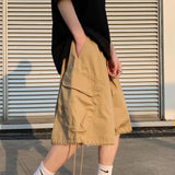 Riolio  7-point Men Summer Thin Japanese Workwear Wide-leg Loose Over-knee Shorts