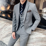 Riolio  S-7XL ( Blazer + Vest + Pants ) Brand Men's Formal Business Suit Three-piece Set Groom Wedding Party Dress Solid Color Plaid