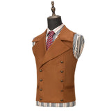 Riolio  Men Vest Brown Double Button Frosted Velvet Waistcoat For Banquet Birthday Wedding Business Work Formal Set Men Suit Vest