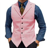 Riolio Multicolor Houndstooth Pattern Men's Suit Vest Waistcoat Wedding Clothing Tailored Party Wear Business Casual Dress V-Neck Top