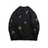 Riolio Korean Style Round Neck Couple Sweater Autumn Winter New Men's Knitted Pullovers Embroidery Patterns Male Knitwear Clothing