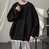 Riolio  Korean style trendy men and women retro personality round neck sweater couple autumn and winter loose retro casual knitted top