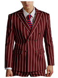Riolio  Men's Pinstripe 2 Piece Suit Set Double Breasted Peak Lapel Slim Fit Striped Tuxedo Suit For Wedding Prom Business Formal
