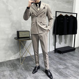 Riolio  Men's Slim Fit Three Piece Suit Double Row Buttons Fashionable Maturity Style Korean Version Wedding Groomsmen Western Coat