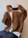 Riolio Autumn Winter American Retro Loose Heavy Mixed Color Short Wide Thick Thread Knitted Cardigan Sweater Jacket Men Women Sweaters