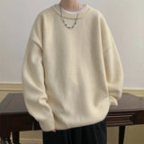 Riolio  New Japanese Retro Men Knitted Sweater Light Luxury Casual O Neck Solid Color Long Sleeve Pullovers Loose High Street Knitwear