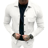 Riolio Casual Men's Heavy Twill Lapel Neck Long-sleeved Single-breasted Solid-color Slim-fit Jacket