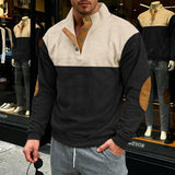 Riolio  Men's Corduroy Color Block Henley Shirt Casual Button-Up Stand Collar Pullover with Elbow Patches