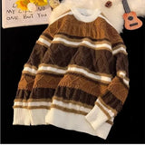 Riolio  American winter new men and women trendy personalized round neck sweater for couples loose retro casual knit sweater top y2k