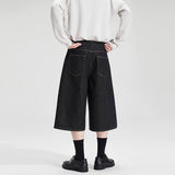 Riolio  Classic Baggy Men's Raw Jeans Calf-Length Summer Fashion Black Casual Loose Wide Leg Washed Denim Pants High Quality Clothes