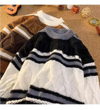 Riolio  American winter new men and women trendy personalized round neck sweater for couples loose retro casual knit sweater top y2k