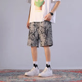 Riolio  Men's New Floral Print Versatile Trendy Blue and White Porcelain Loose Five-point Casual and Fashionable Shorts