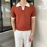 Riolio Summer Lapel Breathable Short Sleeve Temperament Men's Clothing Slim Korean Version Solid Color Trend Knitted POLO Shirt