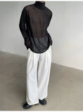Riolio Sexy Perspective High-neck Long Sleeve T Shirt Men Women Net Yarn Bottoming Shirt Spring Summer Transparent Black Tee Shirts