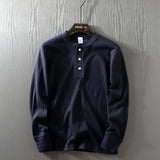 Riolio  Wfle Texture Long Sve T-irt Men's Spring Autumn Henry Collar Base Layer Trendy Pure Color Base T-irt