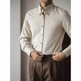 Riolio  Spring and Autumn Long-sleeved Striped Shirts Retro Men's British Business Casual Inch Shirts No-iron Anti-wrinkle Slim Shirts