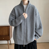 Riolio New Korean Fashion Men Cardigan Jacket Light Luxury Trendy Turtleneck Knit Zip-up Long Sleeve Sweater Coat High Quality Knitwear