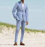 Riolio  Blue Mens Suit 2 Pieces Blazer Pants Single Breasted Peaked Lapel Formal Business Slim Fit Formal Wedding Groom