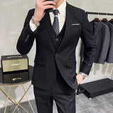 Riolio  Groom's Wedding Dress ( Jacket + Vest + Pants ) High End Brand Solid Color Men's Casual Business Office Formal Suit 3Pcs Sets