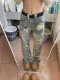 Riolio Summer American men and women street personality straight tube destructive jeans for couples loose retro washed casual pants y2k