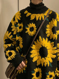 Riolio Flocking Floral Sweaters Men Baggy Spring Autumn Japanese Style Retro   High Street Harajuku Knitwear Slouchy Ins