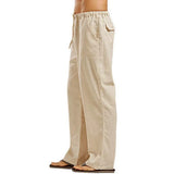Riolio Fashion Men Linen Pants Multiple Pockets Casual Trousers Summer Breathable Cotton Linen Streetwear Male Spring Loose Sweatpants