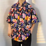 Riolio  Retro Floral Short-sleeved Men's Trendy Brand Loose Couple Versatile Beach Shirt Full Print Top Coat