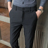 Riolio  Autumn England Style Striped Suit Pants Casual Men Chic Business Slim Thin Elastic Bodycon High Street Gothic Cropped Trousers