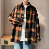 Riolio Autumn Oversized Long Sleeved Shirt Men Fashion Retro Plaid Shirt Men Streetwear Korean Loose Casual Shirts Mens Large Size 5XL