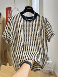Riolio  Streetwear Fashion Mens T Shirts Striped Textured Breathable Loose T-shirt For Men Summer New Casual Crew Neck Short Sleeve Tees