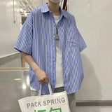 Riolio Japanese Style Simple Striped Short Sleeve Shirt For Men Summer Korean Trendy Loose Fit Casual Jacket