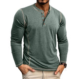 Riolio  Spring Autumn Long Sleeve T Shirt Men Henry Collar Casual Mens T-Shirts High Quality Male Fashion Patchwork Pullover Tees Tops