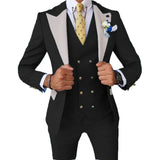 Riolio  Men's Fashionable Gentleman Business Banquet US-style Formal Dress Casual Wedding Color blocking Suit Blazer+Vest+Trousers