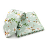Riolio  Men's Floral Cotton Tie Pocket Handkerchief Set White Blue Woven Necktie Flower Leaves Pattern Wedding Party Accessories Gifts
