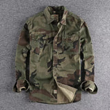 Riolio  Spring Autumn Men's Washed Camouflage American Workwear Long Sleeve Shirt Men Double Pocket Versatile Casual 100% Cotton Tops