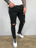 Riolio Distressed Knee Holes Elastic Skinny Jeans Men Ripped Biker Denim Pants Solid Washed Streetwear Black Pantalones Hombre Joggers