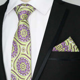 Riolio  Newest Tie Set 8CM Mens Necktie Handkerchief Neck Ties Sets For Man Yellow Color Plaids Stripes Jacquard Cravat Business Party
