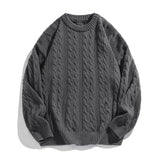 Riolio Solid Colour Ribbed Twist Pattern Round Neck Pullover Sweater Men Women Autumn Winter Couple Loose Knitted Woolen Top Warm Soft