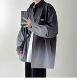 Riolio Men's shirt Gradient Plicated Long Sleeve Shirts Loose Korean Shirt Fashion Casual Oversize Shirt Coat High Quality Clothing