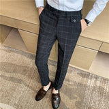 Riolio New Boutique Classic Plaid and Striped Fashion Men's Casual Business Slim Suit Pants Groom Wedding Dress Trousers Party