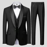 Riolio  Men's 3 Piece Tuxedo Suit Set One Button Satin Shawl Lapel Slim Fit Blazer Vest Pants For Formal Business Wedding Groom
