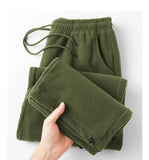 Riolio Double-sided Fleece! Retro Military Green Straight-leg Pants Women Loose Thickened Warm Drawstring Casual Wide-leg Pants Men