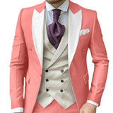 Riolio  Fashionable Contrast Color Men's Suits 3 Pieces Jacket Vest Pants Dancing Sets Handsome Peak  Lapel Suit Set For Men Party Wear