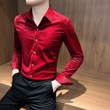 Riolio  Solid Color Men Shirt Long Sleeves New Fashion Lapel Button Cardigan