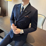 Riolio  M-7XL Jackets + Pants / High-quality Goods Groom's Best Fashion Pure Color Mans Suit Blazer Trousers Male Formal Business Suit